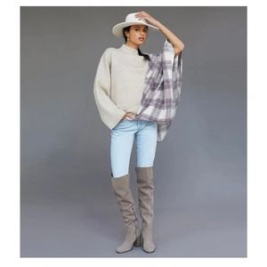 Anthropologie Cream and Gray Poncho Sweater